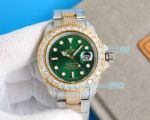 Swiss Rolex Iced Out Datejust Green Dial 2-Tone Gold Diamonds Bezel Copy Watch 42mm
